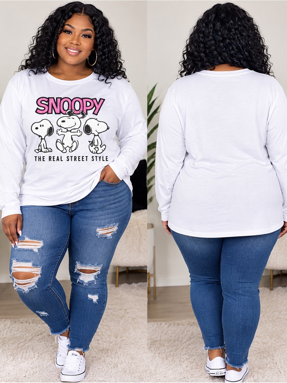 Handcrafted Snoopy Lilac Long Sleeve Tee